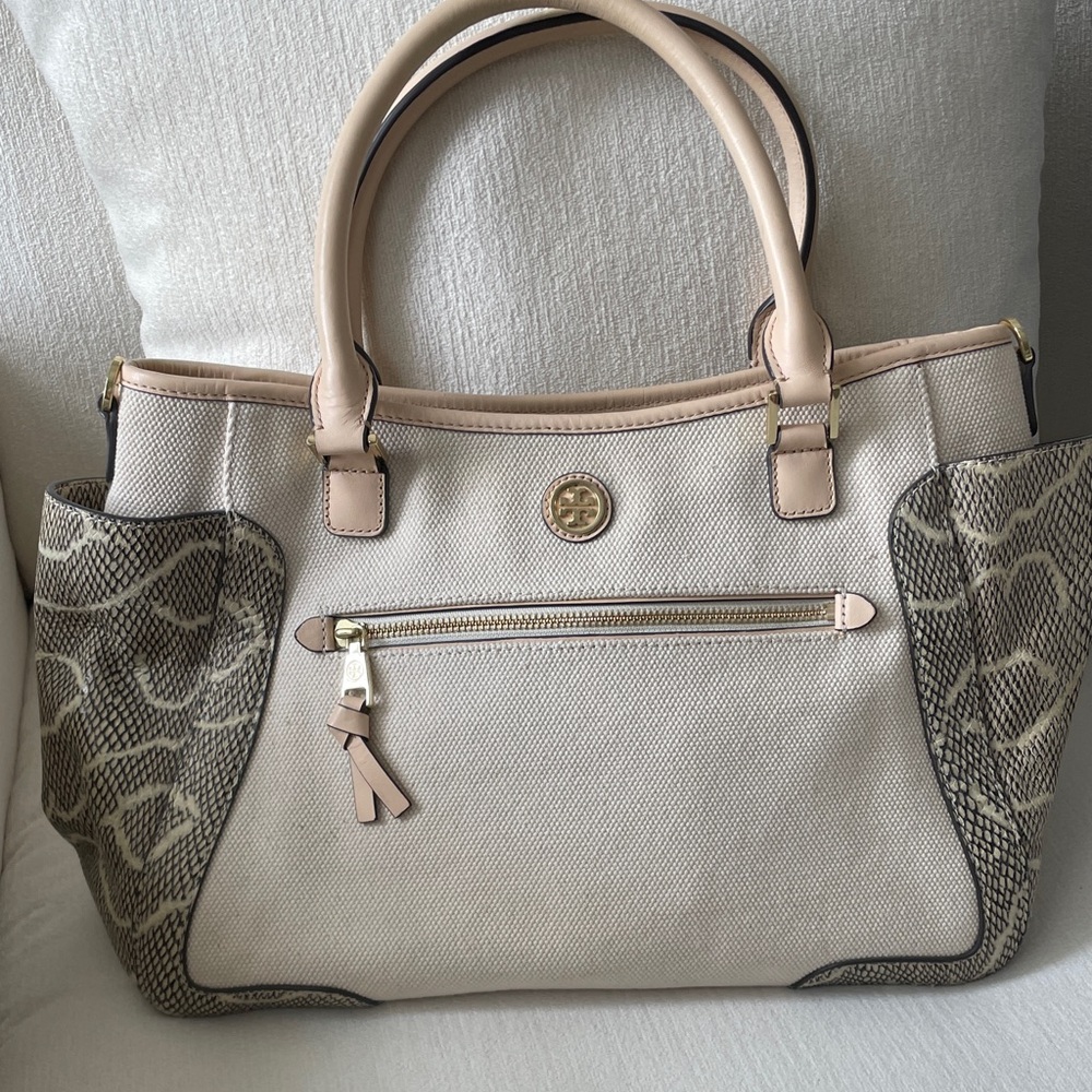 Tory Burch Beige and Brown Tote Bag